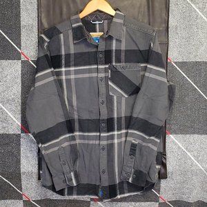 Columbia Black/Grey/light Grey shirt with large plaid panels size L